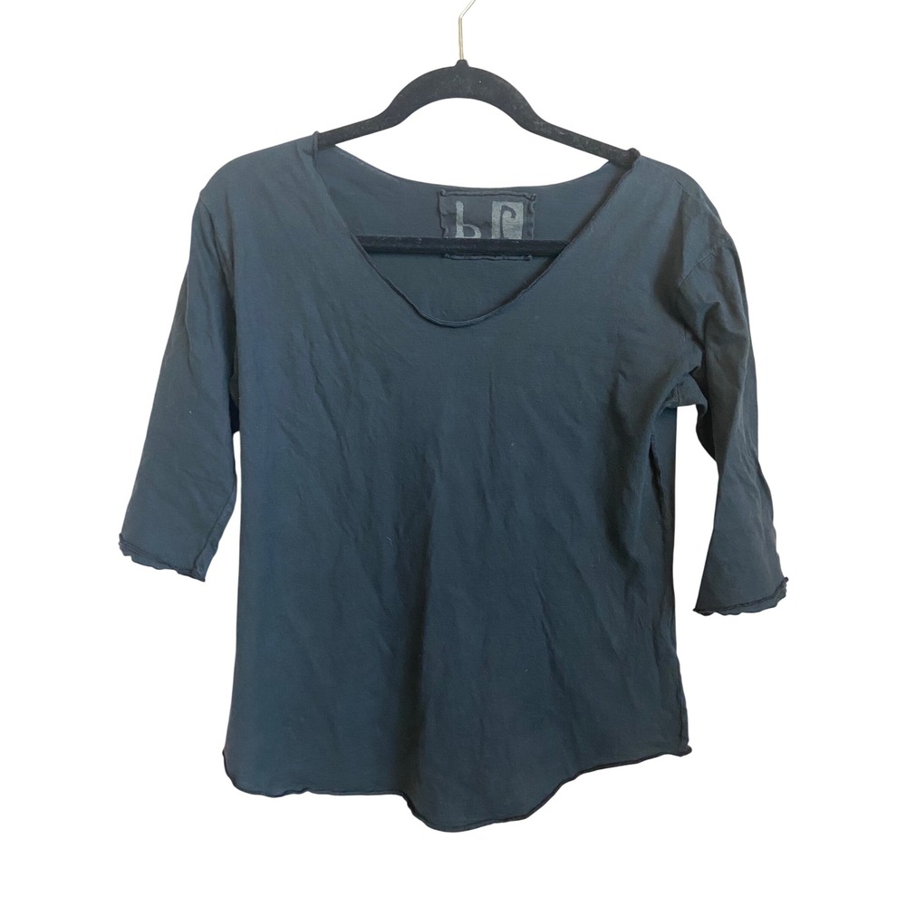 Blue Fish Organic Cotton 3/4 Sleeve Scoop Neck Top Black Made in USA Size 1
